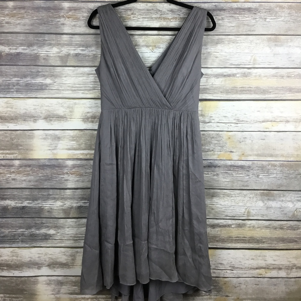 J Crew Frances Gray Silk Chiffon Pleat Lined Dress